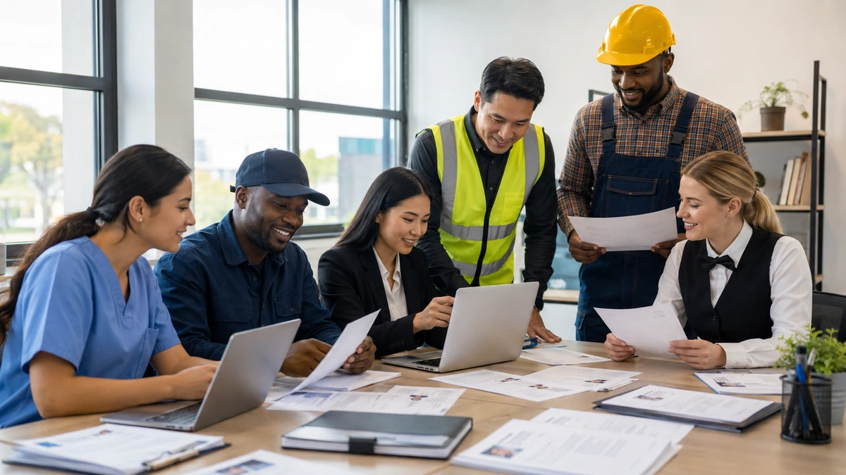 CV for visa sponsorship jobs in 2026 showing foreign workers preparing resumes, job application documents, skills, certificates, and professional career profiles
